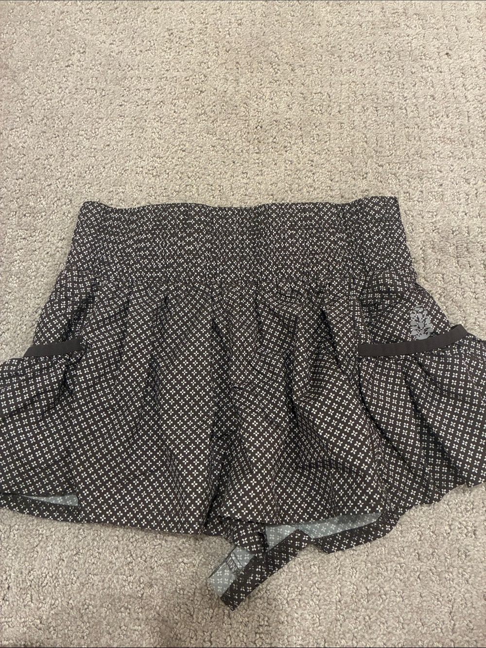 FP Movement by Free People Black Printed Smocked-Waist Skort